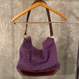 Michael Kors purple and brown leather hand bag